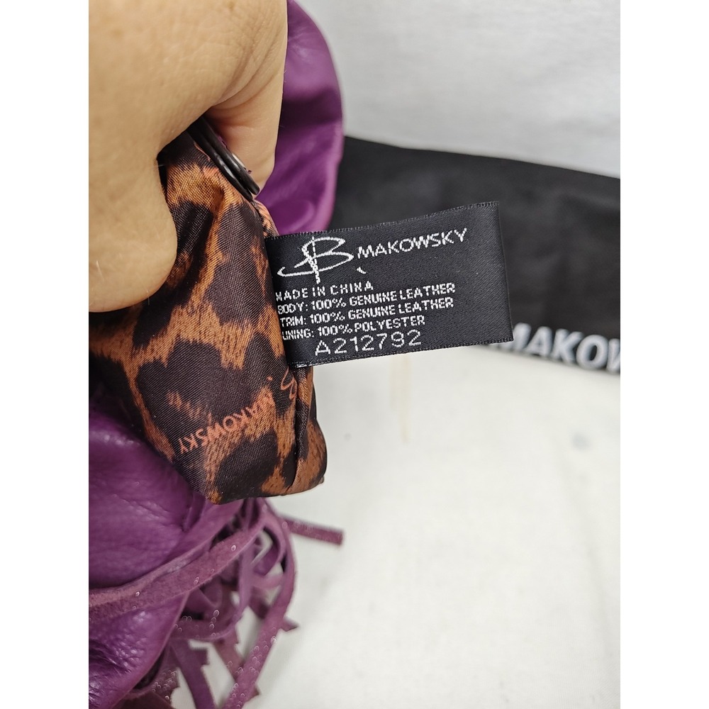 B. Makowsky Cabernet Purple Leather Fringe Tote Bag Hobo Purse NWT A212792 - Picture 16 of 16